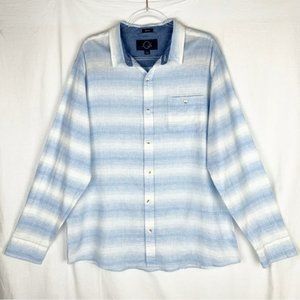 Even Tide Linen Blend Blue White Stripes Button Down Shirt Size Large